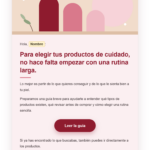 Ejemplo de email con una guía para elegir productos de cuidado de la piel